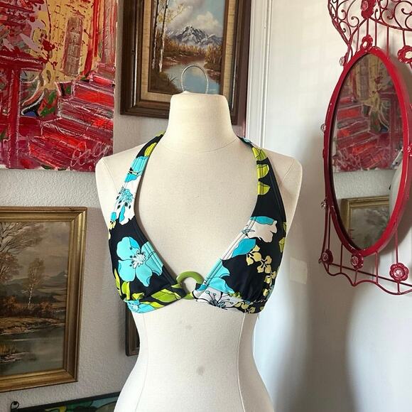 Hula Honey Other - hula honey floral green blue halter bikini top